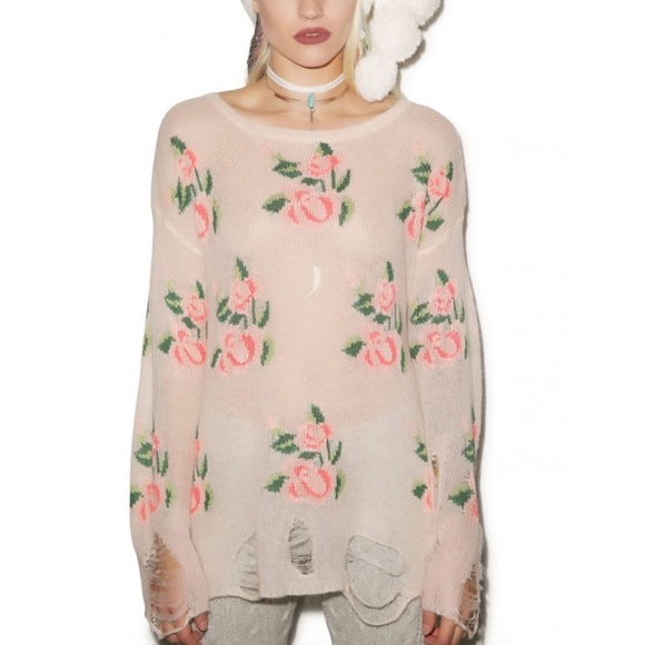 WILDFOX COUTURE Prairie Rose Lennon Distressed Sweater - Picture 2 of 5